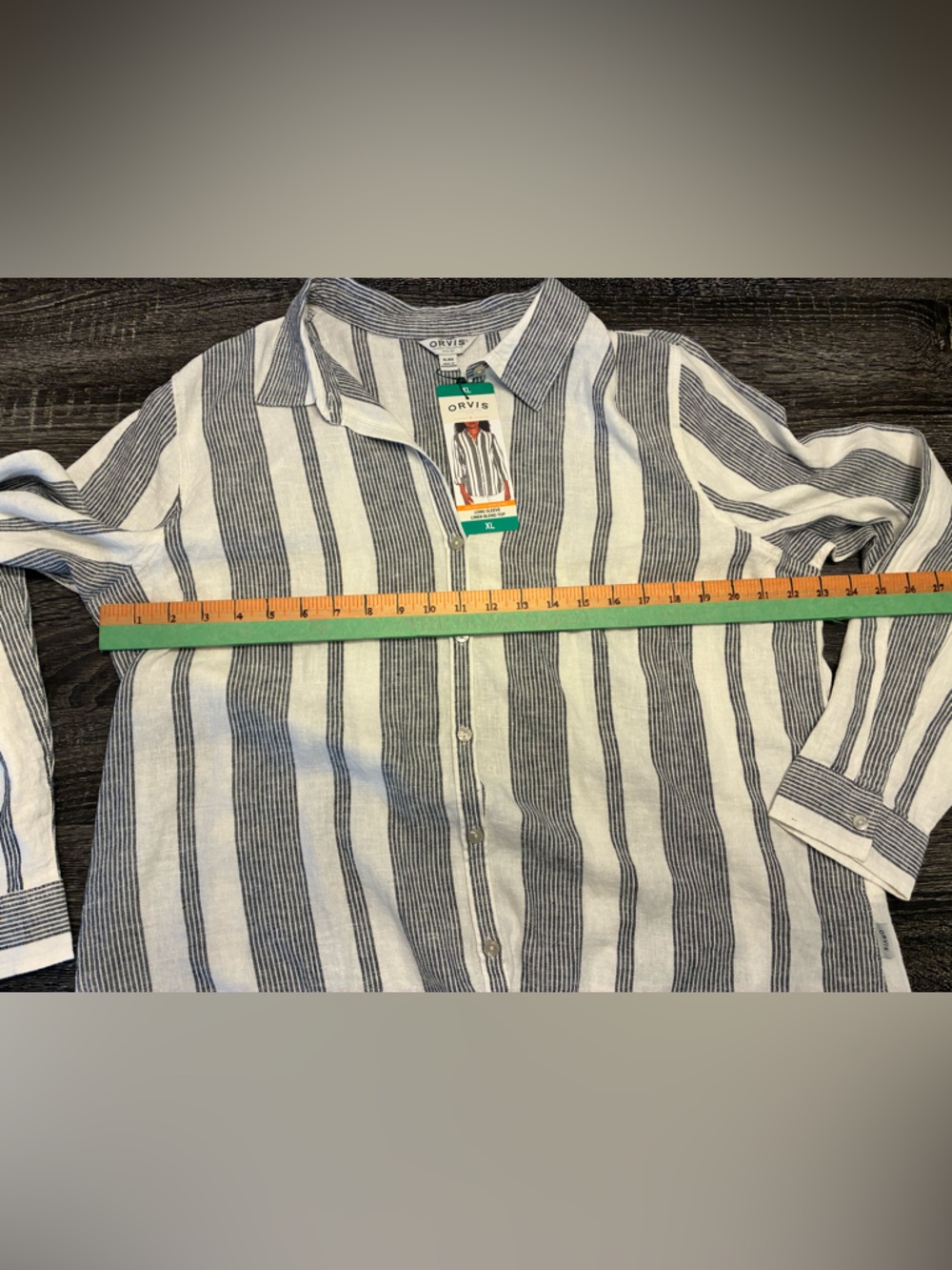 🌿 Orvis Linen Blend Button Down Shirt XL Striped Roll Tab Sleeve NWT - Picture 8 of 13